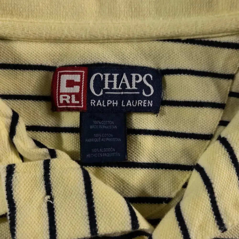 Vintage 90s Chaps Ralph Lauren Yellow Navy Striped Polo Shirt Men's XXL